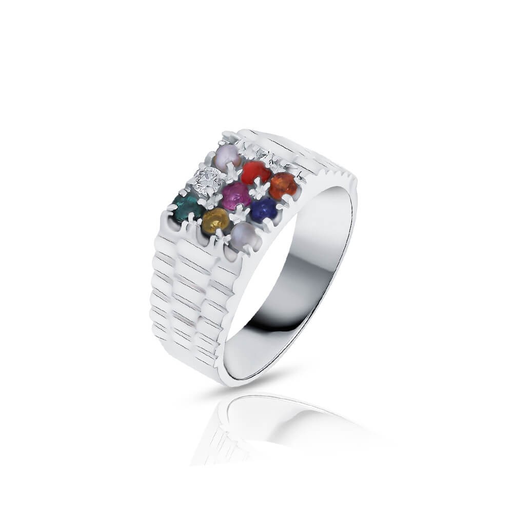 Silver Navratna Gemstone Ring | Fourseven