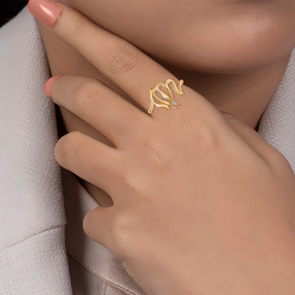 Charm Ring Inlaid Zircon 14k Plated Arabic Love Declaration - Temu